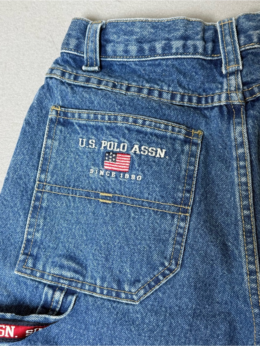 US Polo Assn Jeans Co Mens Blue Denim Carpenter Shorts Size 14 Medium Wash Y2K - Picture 7 of 10